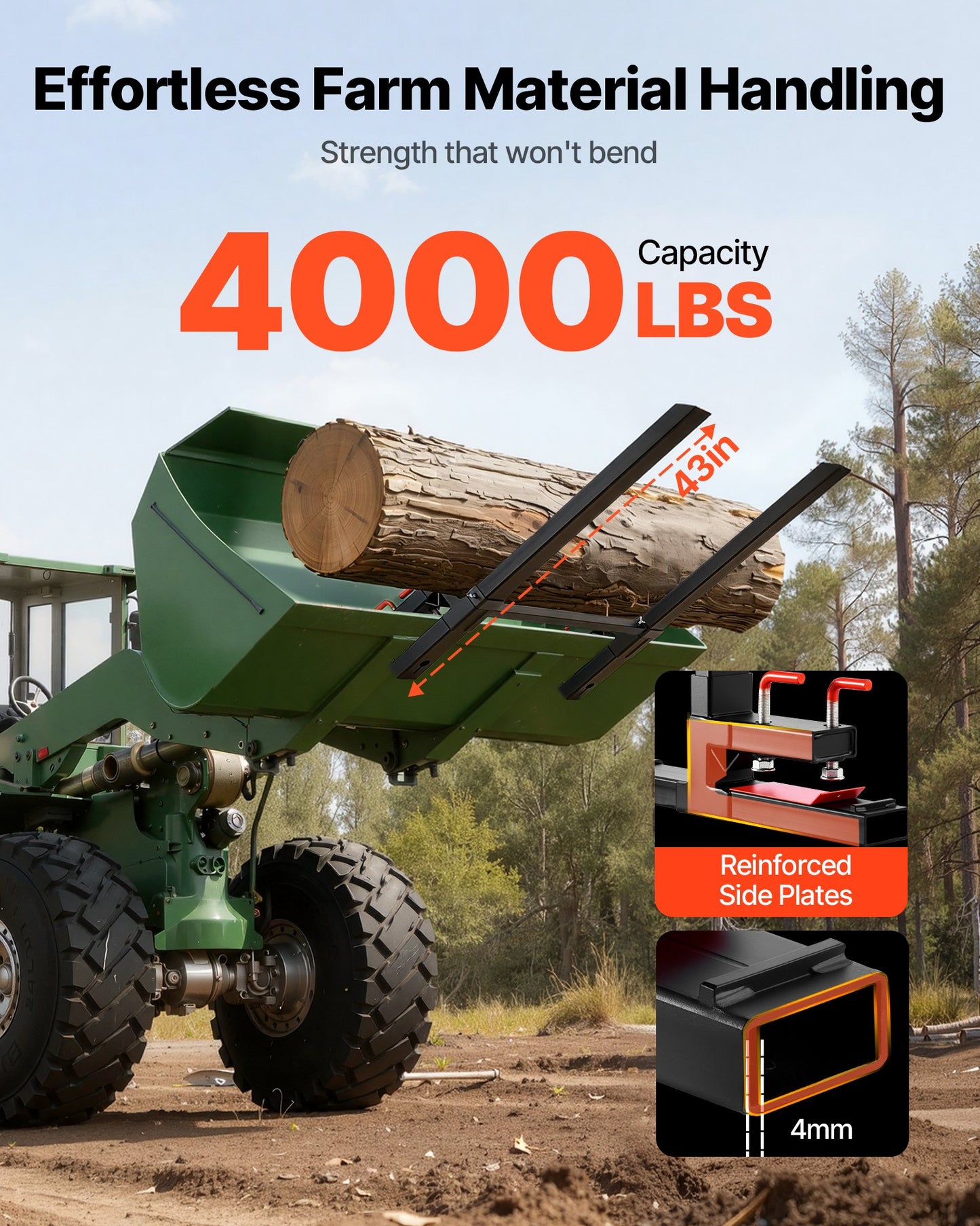 Pallet Forks, 4000 lbs Clamp on Pallet Forks, 60-Inch Total Length Heavy-Duty Tractor Fork with Anti-Tilt Bar & Adjustable Stabilizer Bar, Fit for Loader Bucket Skid Steer Tractor, Black