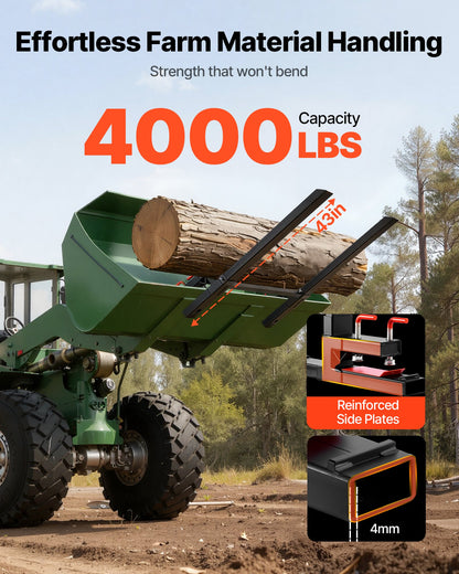 Pallet Forks, 4000 lbs Clamp on Pallet Forks, 60-Inch Total Length Heavy-Duty Tractor Fork with Anti-Tilt Bar & Adjustable Stabilizer Bar, Fit for Loader Bucket Skid Steer Tractor, Black