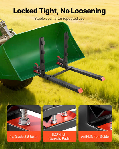 Pallet Forks, 4000 lbs Clamp on Pallet Forks, 60-Inch Total Length Heavy-Duty Tractor Fork with Anti-Tilt Bar & Adjustable Stabilizer Bar, Fit for Loader Bucket Skid Steer Tractor, Black