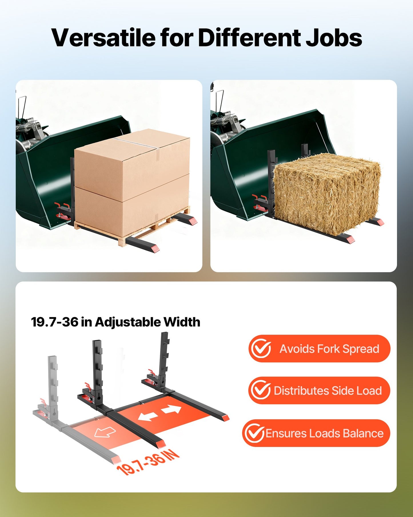 Pallet Forks, 4000 lbs Clamp on Pallet Forks, 60-Inch Total Length Heavy-Duty Tractor Fork with Anti-Tilt Bar & Adjustable Stabilizer Bar, Fit for Loader Bucket Skid Steer Tractor, Black