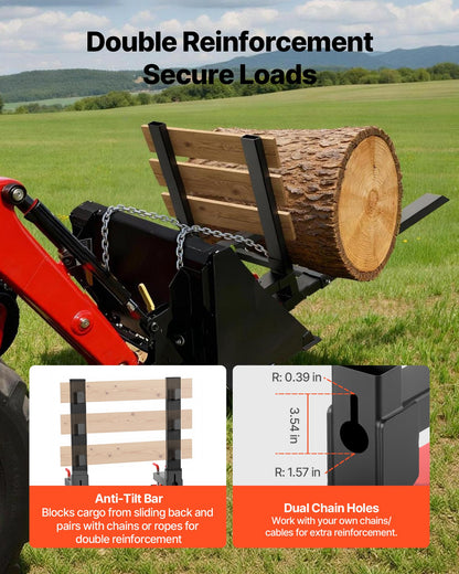 Pallet Forks, 4000 lbs Clamp on Pallet Forks, 60-Inch Total Length Heavy-Duty Tractor Fork with Anti-Tilt Bar & Adjustable Stabilizer Bar, Fit for Loader Bucket Skid Steer Tractor, Black