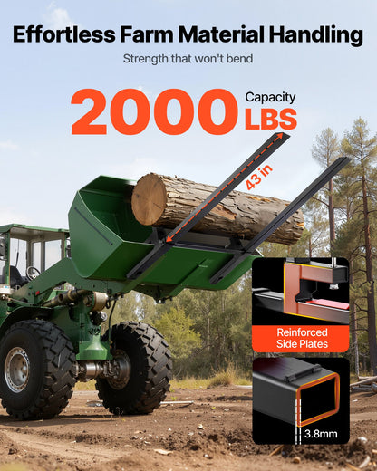 Pallet Forks, 2000 lbs Clamp on Pallet Forks, 60-Inch Total Length Heavy-Duty Tractor Fork with Adjustable Stabilizer Bar for Tractor Attachments, Loader Bucket, and Skid Steer, Black