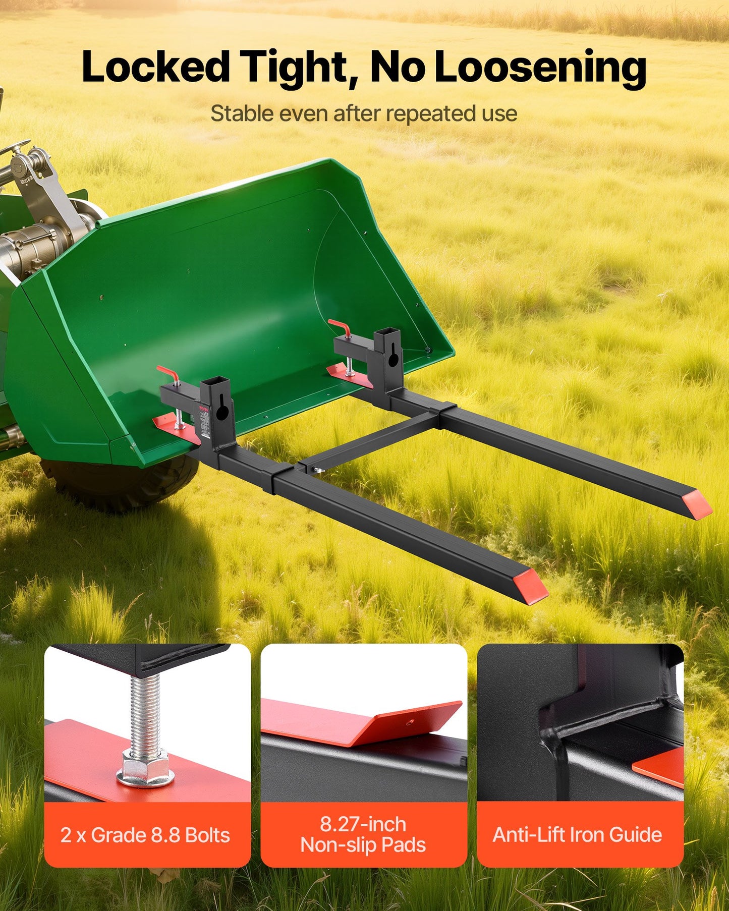 Pallet Forks, 2000 lbs Clamp on Pallet Forks, 60-Inch Total Length Heavy-Duty Tractor Fork with Adjustable Stabilizer Bar for Tractor Attachments, Loader Bucket, and Skid Steer, Black