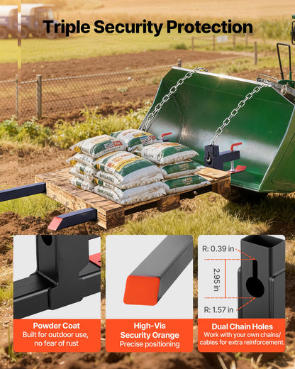 Pallet Forks, 2000 lbs Clamp on Pallet Forks, 60-Inch Total Length Heavy-Duty Tractor Fork with Adjustable Stabilizer Bar for Tractor Attachments, Loader Bucket, and Skid Steer, Black