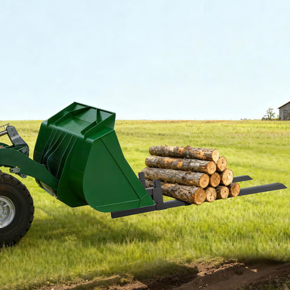 Pallet Forks, 2000 lbs Clamp on Pallet Forks, 60-Inch Total Length Heavy-Duty Tractor Fork with Adjustable Stabilizer Bar for Tractor Attachments, Loader Bucket, and Skid Steer, Black