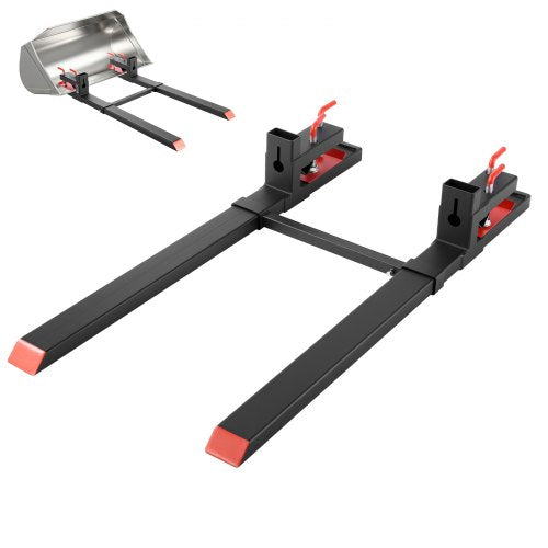 Pallet Forks, 4000 lbs Clamp on Pallet Forks, 60-Inch Total Length Heavy-Duty Tractor Fork with Adjustable Stabilizer Bar for Tractor Attachments, Loader Bucket, and Skid Steer, Black