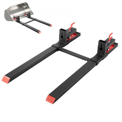 Pallet Forks, 4000 lbs Clamp on Pallet Forks, 60-Inch Total Length Heavy-Duty Tractor Fork with Adjustable Stabilizer Bar for Tractor Attachments, Loader Bucket, and Skid Steer, Black