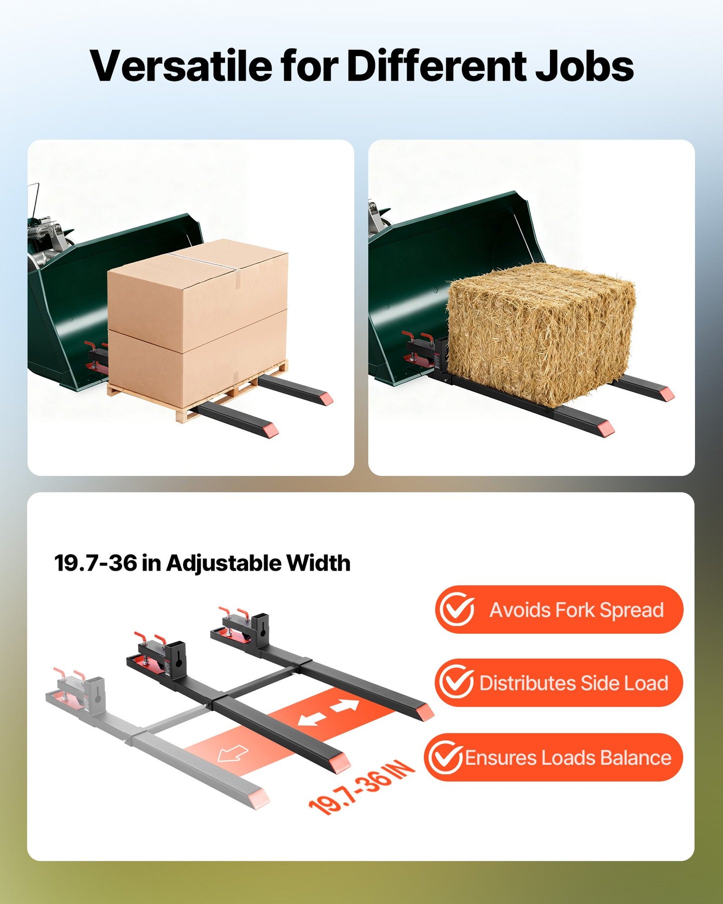 Pallet Forks, 4000 lbs Clamp on Pallet Forks, 60-Inch Total Length Heavy-Duty Tractor Fork with Adjustable Stabilizer Bar for Tractor Attachments, Loader Bucket, and Skid Steer, Black