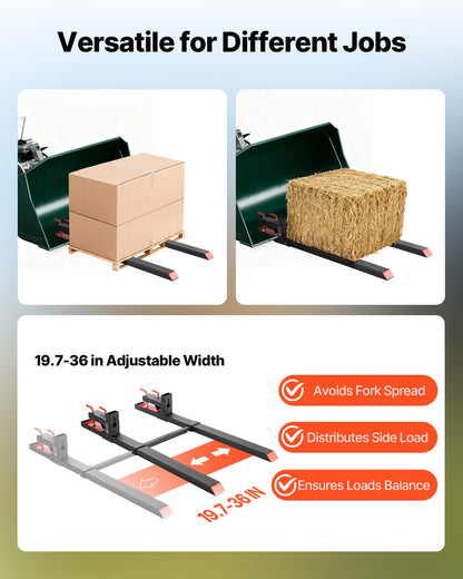 Pallet Forks, 4000 lbs Clamp on Pallet Forks, 60-Inch Total Length Heavy-Duty Tractor Fork with Adjustable Stabilizer Bar for Tractor Attachments, Loader Bucket, and Skid Steer, Black