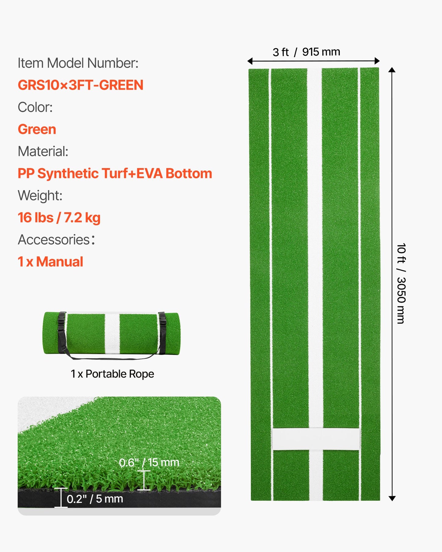 Softball Pitching Mat, 10x3 ft Baseball Pitching Rubber Mound, Antifade Turf and Antislip Foam Backing Portable Training Aid, Fastpitch Equipment for Pitchers Indoor Outdoor Practice, Green
