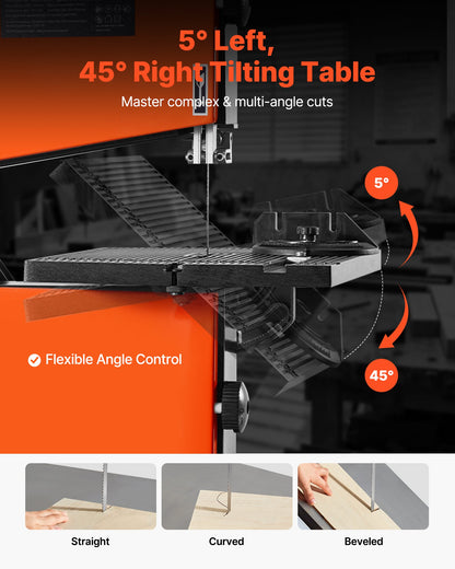 Band Saw, 9-Inch, Woodworking Benchtop Bandsaw with 1/2 HP Motor, 3.5-Inch Max Cutting Height, 11.8 x 11.8 in Cast Aluminum Table, 0-45° Tilting Range, with Miter Gauge, Fence, for Woodworking