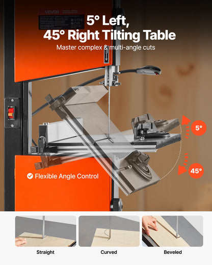 Band Saw, 10-Inch, Two-Speed Benchtop Bandsaw with 373W 1/2 HP Motor, 6 in Max Cutting Height, 13.2 x 13.4 in Cast Iron Table, with 360° Work Light, Miter Gauge, Fence, Band Saw for Woodworking