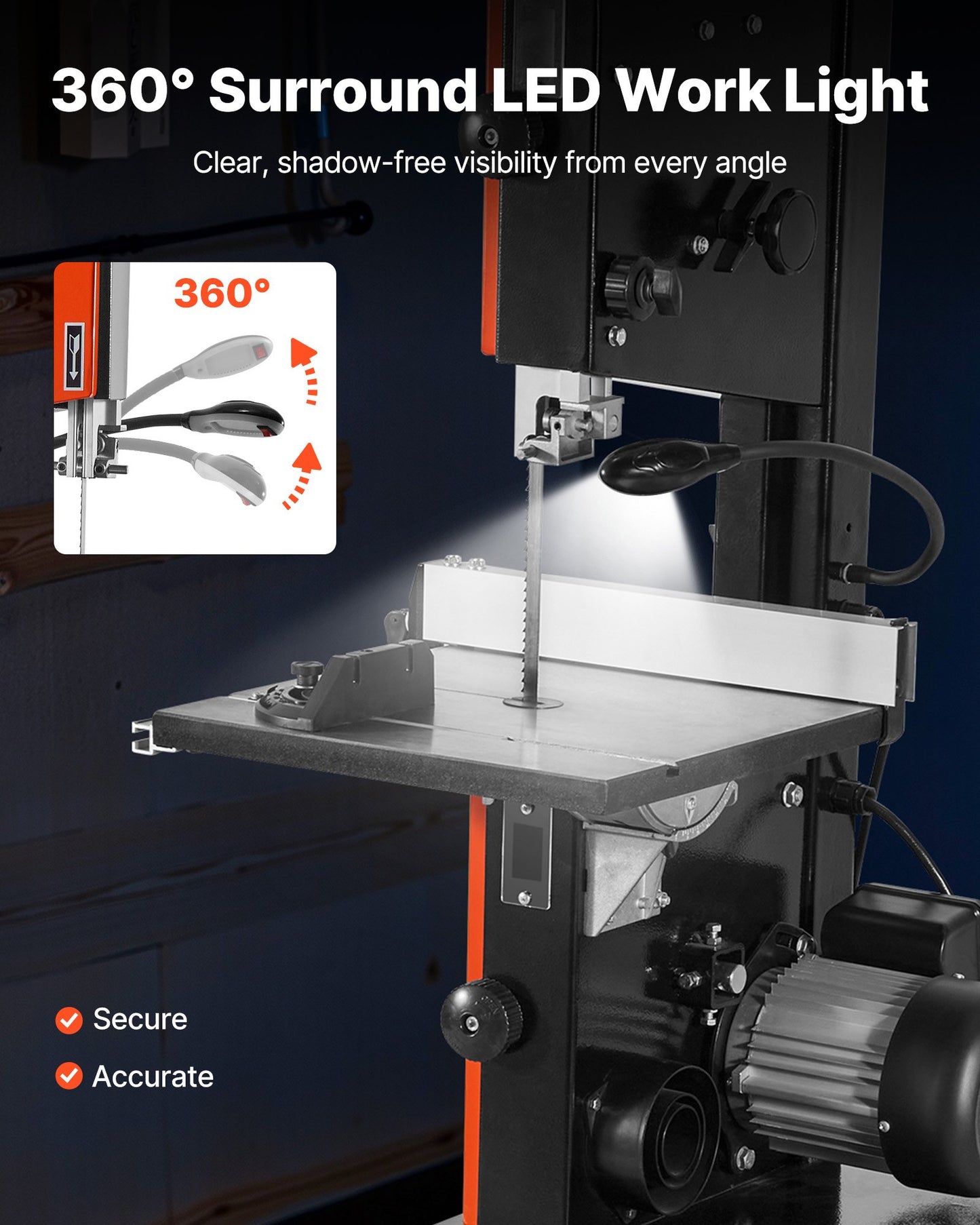 Band Saw, 10-Inch, Two-Speed Benchtop Bandsaw with 373W 1/2 HP Motor, 6 in Max Cutting Height, 13.2 x 13.4 in Cast Iron Table, with 360° Work Light, Miter Gauge, Fence, Band Saw for Woodworking