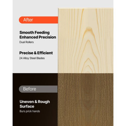 Tjocklekshyvel, 330 mm brett arbetsbord, elektrisk träbearbetningshyvel, spiralformad skärhuvud med 24 skär, 2000W 23500 RPM kraftfull motor, en hastighet, för hårda och mjuka trämaterial |  EU