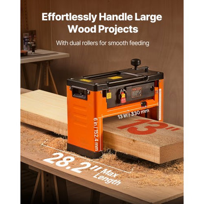Tjocklekshyvel, trebladig, 330 mm brett arbetsbord, elektrisk bänkhyvel, 2000W 23500 RPM kraftfull motor, dubbla rullar, överskydd, träbearbetning med en hastighet, för hårt mjukt trämaterial |  EU