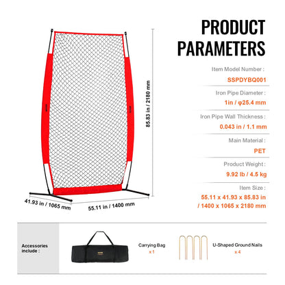I-Screen Baseball für Batting Cage, 2,1 x 1,2 m Baseball- und Softball-Sicherheitsscreen, tragbarer Batting Screen mit Körperschutz, Tragetasche und Bodenpfählen, Baseball-Pitching-Netz zum Schutz der Pitcher