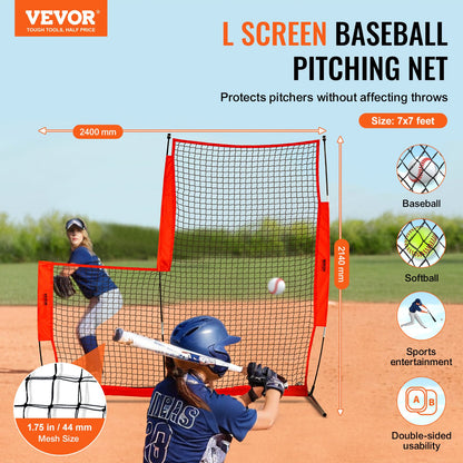 L Screen Baseball for Batting Cage, 7x7 ft Baseball &amp; Softball Safety Screen, Body Protector Portable Batting Screen with Carrying Bag and Ground Stakes, Baseball Pitching Net for Pitchers Protection