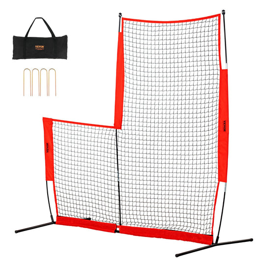 L Screen Baseball för Batting Cage, 7x7 ft Baseball & Softball Säkerhetsskärm, Body Protector Bärbar Batting Screen med bärväska och markinsatser, Baseball Pitching Net för Pitchers Protection