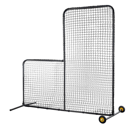 L Screen Baseball för Batting Cage, 7x7 ft Softball Säkerhetsskärm, Body Protector Bärbar Batting Screen med bärväska, Hjul, Ground Stakes, Heavy Duty Pitching Net för Pitchers Protection