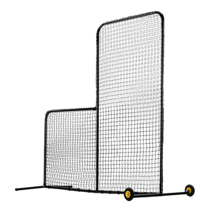 L Screen Baseball för Batting Cage, 7x7 ft Softball Säkerhetsskärm, Body Protector Bärbar Batting Screen med bärväska, Hjul, Ground Stakes, Heavy Duty Pitching Net för Pitchers Protection