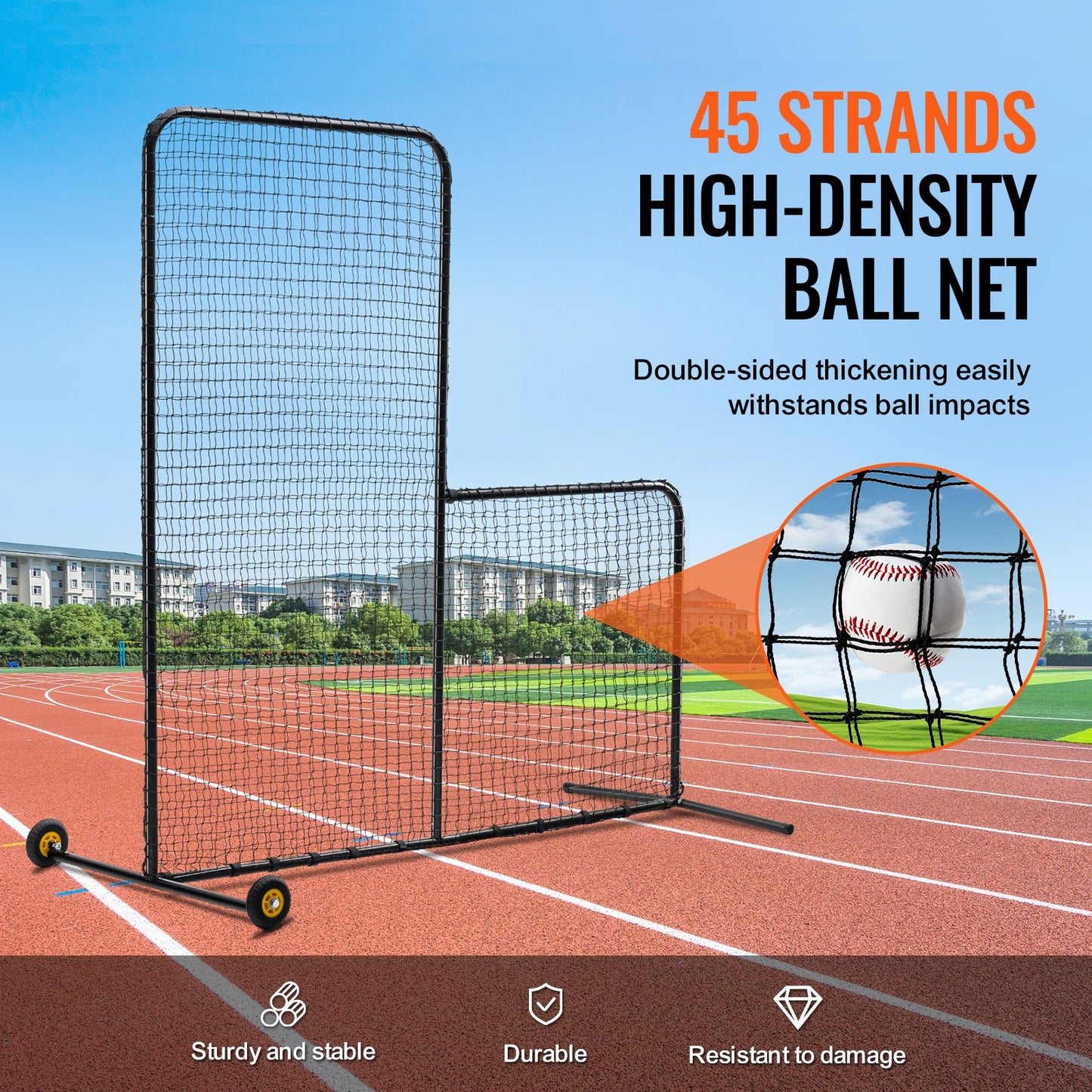 L Screen Baseball for Batting Cage, 7x7 ft Softball Safety Screen, Body Protector Portable Batting Screen with Carry Bag, Wheels, Ground Stakes, Heavy Duty Pitching Net for Pitchers Protection