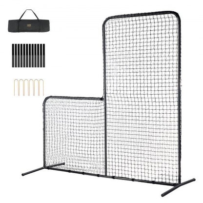 L Screen Baseball for Batting Cage, 7x7 ft Baseball Softball Safety Screen, Body Protector Portable Batting Screen with Carry Bag & Ground Stakes, Heavy Duty Pitching Net for Pitchers Protection