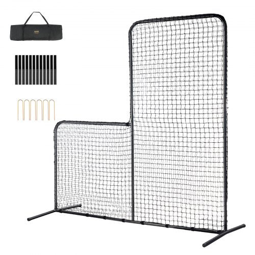 L Screen Baseball for Batting Cage, 7x7 ft Baseball Softball Safety Screen, Body Protector Portable Batting Screen with Carry Bag & Ground Stakes, Heavy Duty Pitching Net for Pitchers Protection