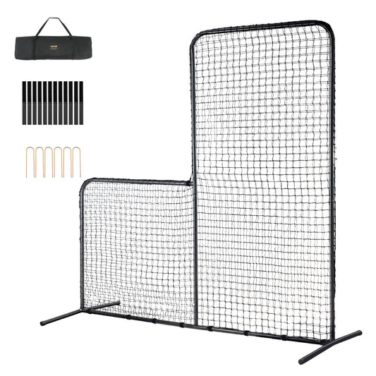 L Screen Baseball för Batting Cage, 7x7 ft Baseball Softball Säkerhetsskärm, Body Protector Bärbar Batting Screen med bärväska och markinsatser, Heavy Duty Pitching Net för Pitchers Protection