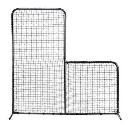 L-Screen-Baseball für Schlagkäfig, 2,1 x 2,1 m großer Baseball-Softball-Sicherheitsscreen, tragbarer Schlagscreen mit Körperschutz, Tragetasche und Bodenpfählen, robustes Pitching-Netz zum Schutz der Pitcher