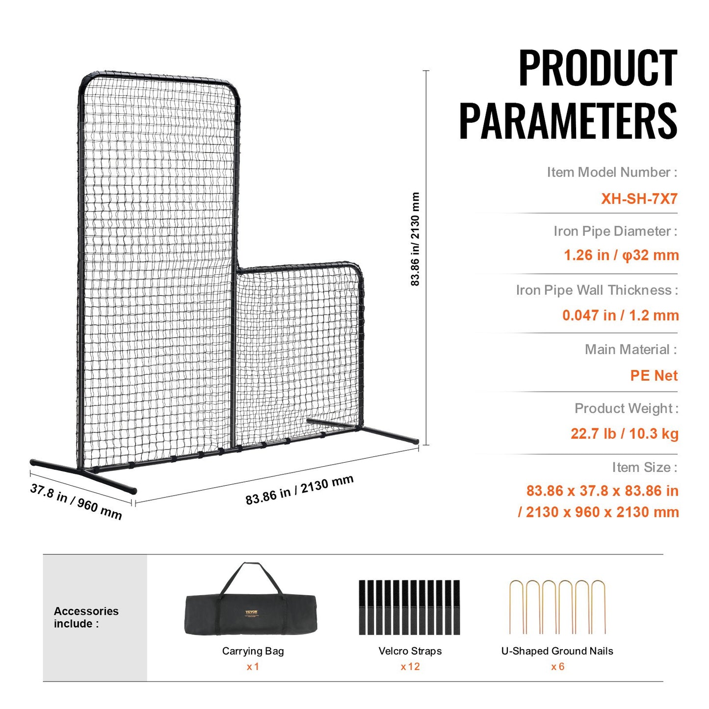 L Screen Baseball for Batting Cage, 7x7 ft Baseball Softball Safety Screen, Body Protector Portable Batting Screen with Carry Bag & Ground Stakes, Heavy Duty Pitching Net for Pitchers Protection