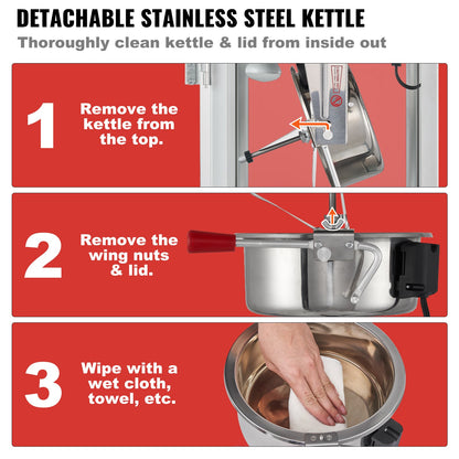 Popcorn Maker, 1440W Popcorn Popper Machine, 12 Oz Kettle Makes 80 Cups per Batch, Countertop Popcorn Maker with Tempered Glass, 3 Stainless Steel Scoops, Movie Theater Style, Red