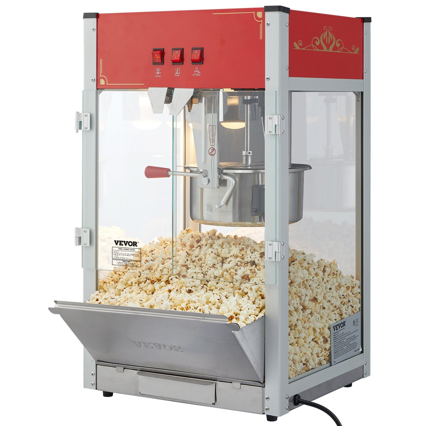 Popcorn Maker, 1440W Popcorn Popper Machine, 12 Oz Kettle Makes 80 Cups per Batch, Countertop Popcorn Maker with Tempered Glass, 3 Stainless Steel Scoops, Movie Theater Style, Red