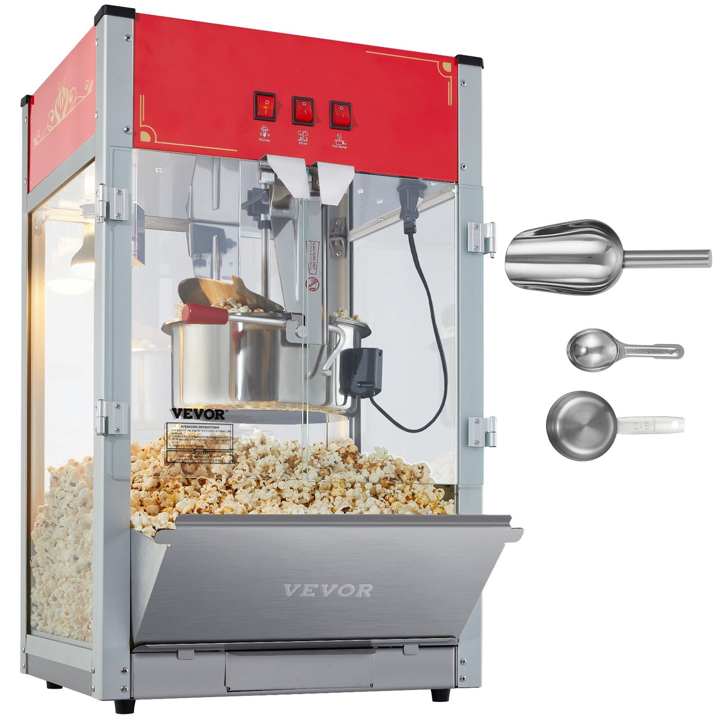 Popcorn Popper Machine Bänkskiva Popcorn Maker 1440W 12 Oz 80 koppar Röd