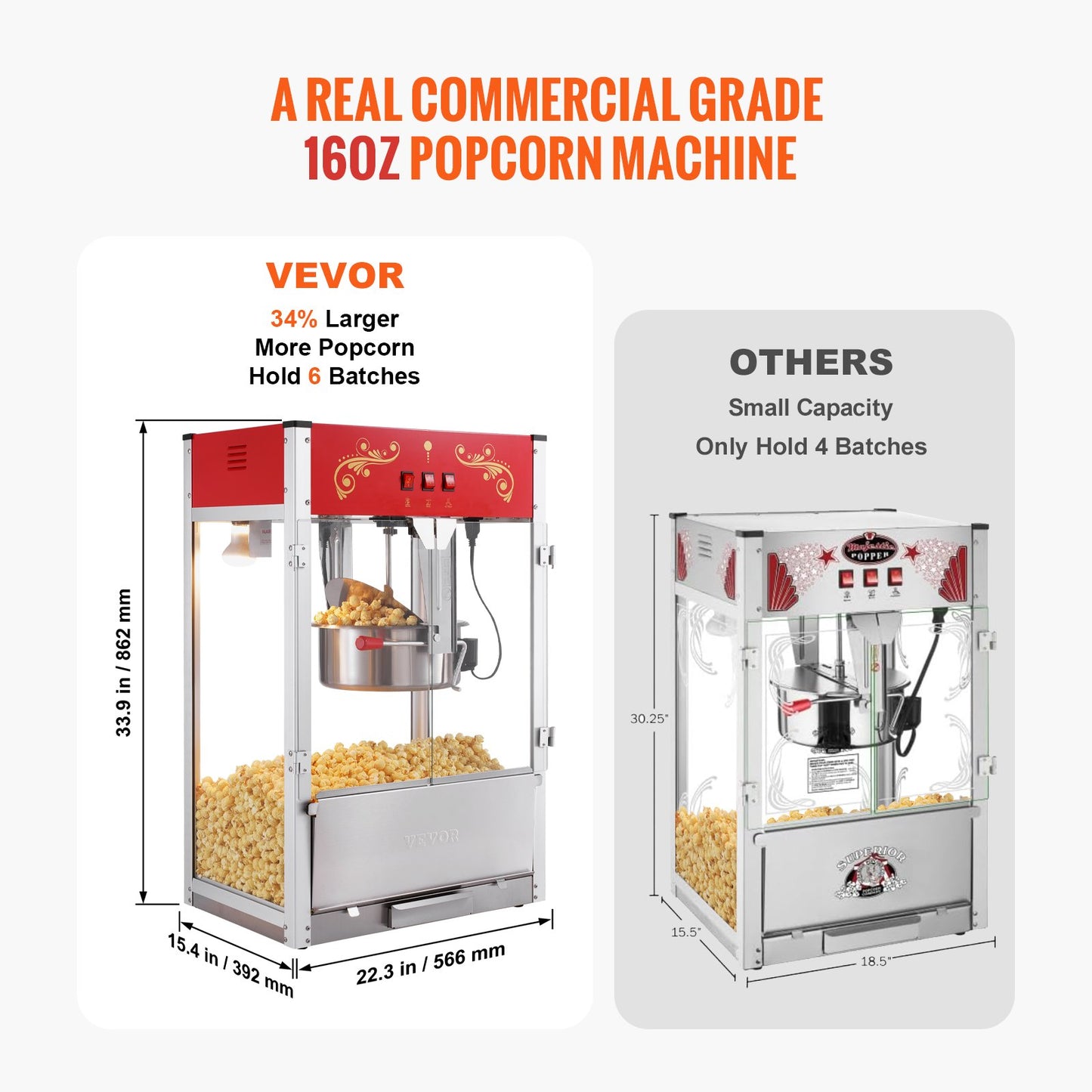 Popcorn Popper Machine Countertop Popcorn Maker 1615W 16 Oz Red