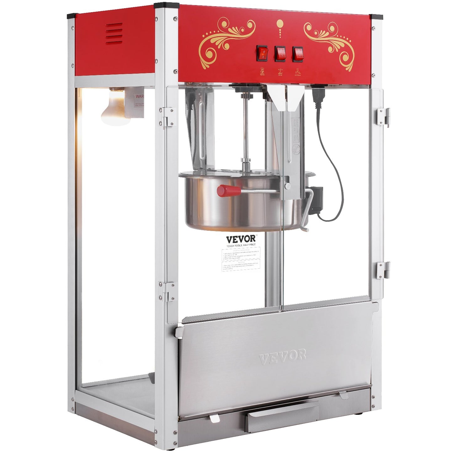 Popcorn Popper Machine Countertop Popcorn Maker 1615W 16 Oz Red