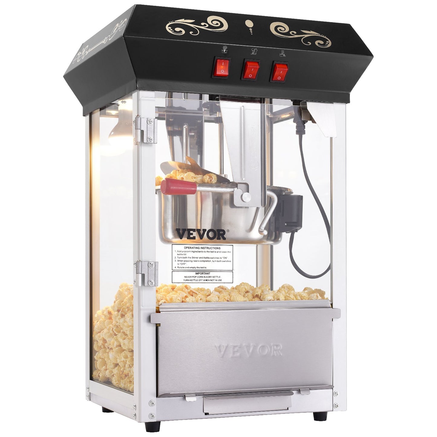 Popcorn Maker, 850W Popcorn Popper Machine, 8 Oz Kettle Makes 48 Cups per Batch, Countertop Popcorn Maker with Tempered Glass, Includes 4 Scoops, Movie Theater Style, Black