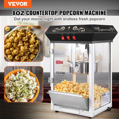 Popcorn Popper Machine Bänkskiva Popcorn Maker 850W 8 Oz 48 koppar Svart