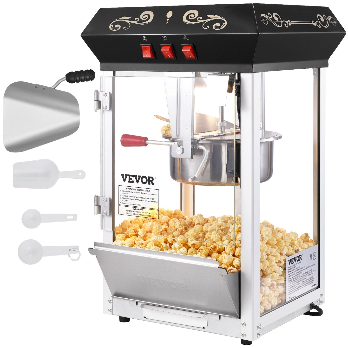 Popcorn Popper Machine Bänkskiva Popcorn Maker 850W 8 Oz 48 koppar Svart