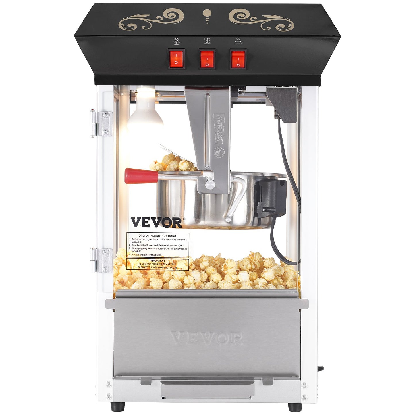 Popcorn Popper Machine Bänkskiva Popcorn Maker 850W 8 Oz 48 koppar Svart