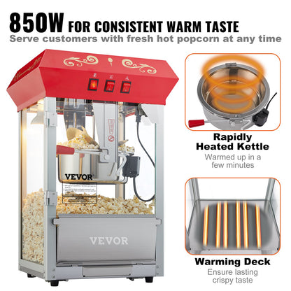 Popcornmaschine, Arbeitsplatten-Popcornmaschine, 850 W, 237 ml, 48 Tassen, Rot