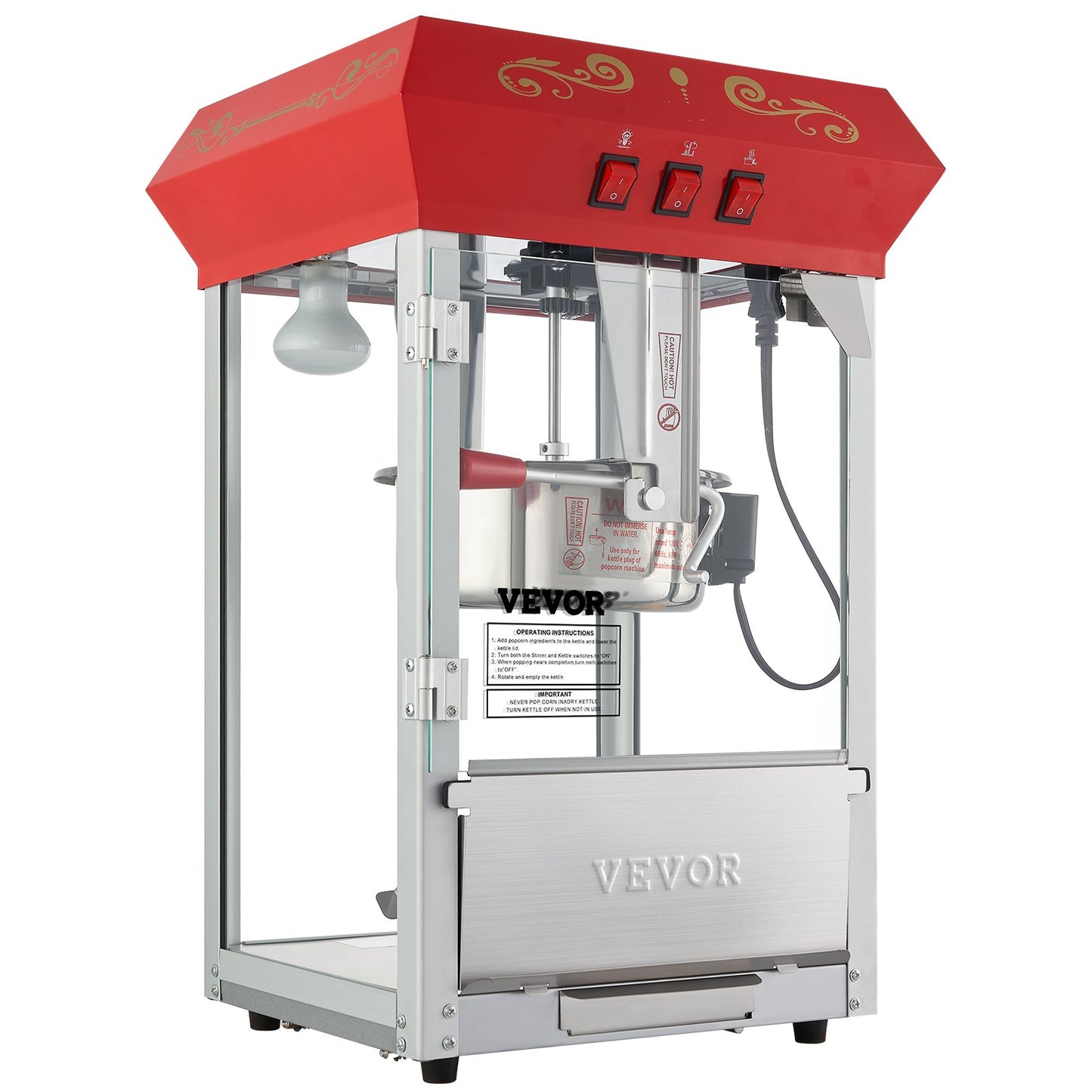 Popcornmaschine, Arbeitsplatten-Popcornmaschine, 850 W, 237 ml, 48 Tassen, Rot