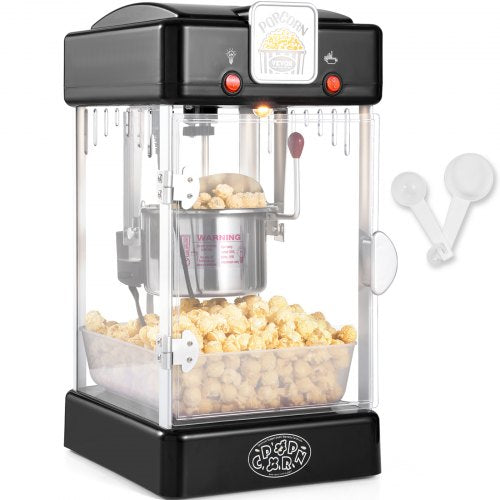 Popcorn Maker, 300W Popcorn Popper Machine, 2.5 Oz Kettle Makes 4 QT per Batch, Tabletop Popcorn Maker with PP Door, Includes 2 Scoops and Tray, Movie Theater Style, Black