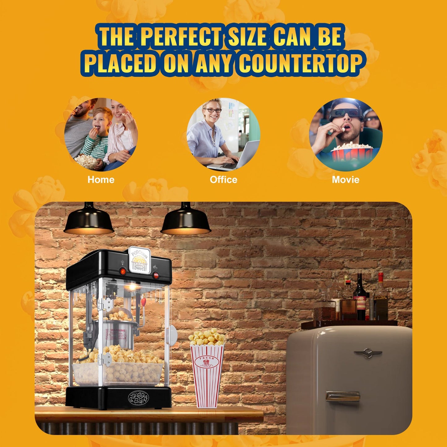 Popcorn Maker, 300W Popcorn Popper Machine, 2.5 Oz Kettle Makes 4 QT per Batch, Tabletop Popcorn Maker with PP Door, Includes 2 Scoops and Tray, Movie Theater Style, Black