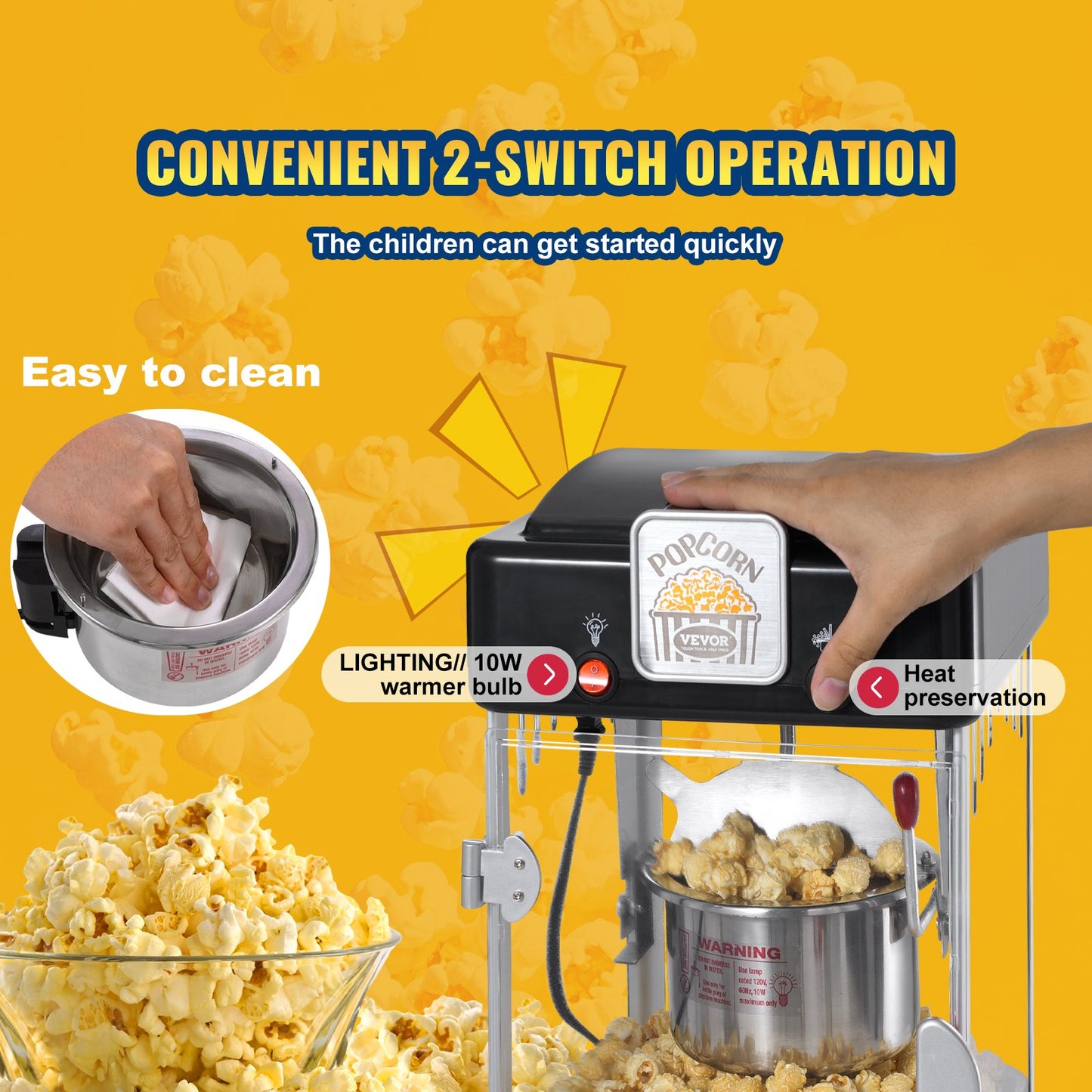 Popcorn Maker, 300W Popcorn Popper Machine, 2.5 Oz Kettle Makes 4 QT per Batch, Tabletop Popcorn Maker with PP Door, Includes 2 Scoops and Tray, Movie Theater Style, Black