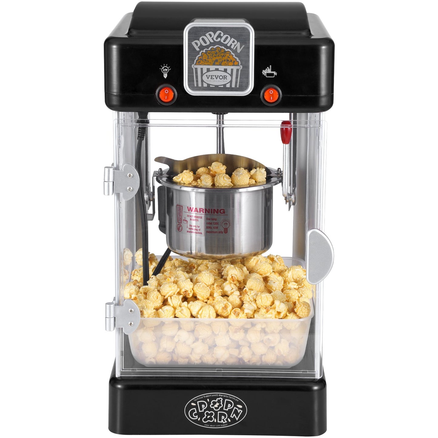 Popcorn Maker, 300W Popcorn Popper Machine, 2.5 Oz Kettle Makes 4 QT per Batch, Tabletop Popcorn Maker with PP Door, Includes 2 Scoops and Tray, Movie Theater Style, Black