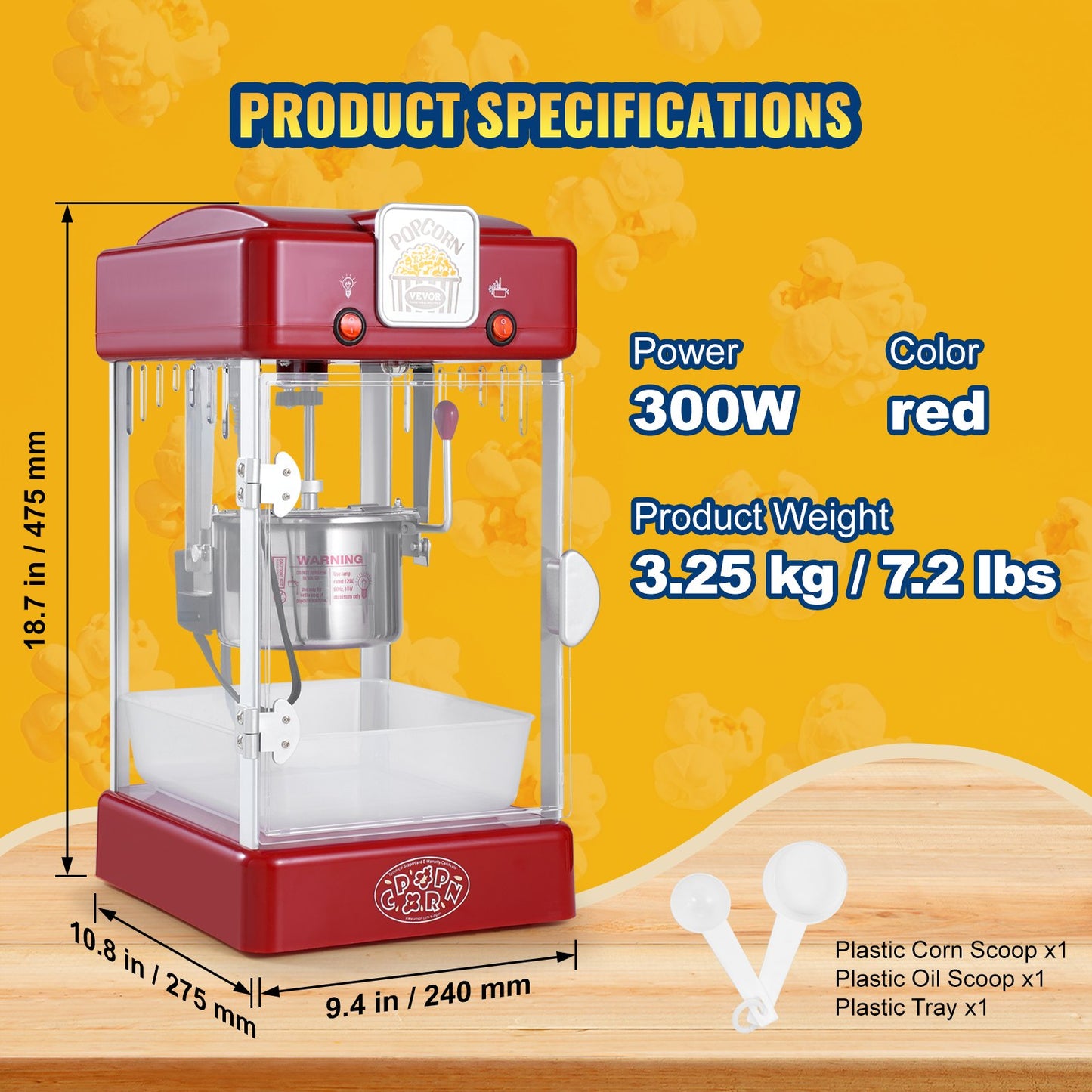 Popcornmaschine Tisch-Popcornmaschine 300W 2,5 oz Rot