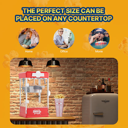 Popcorn Maker, 480W Popcorn Popper Machine, 4 Oz Kettle Makes 1.5 Gallon per Batch, Tabletop Popcorn Maker, Includes 3 Scoops, Movie Theater Style, Red