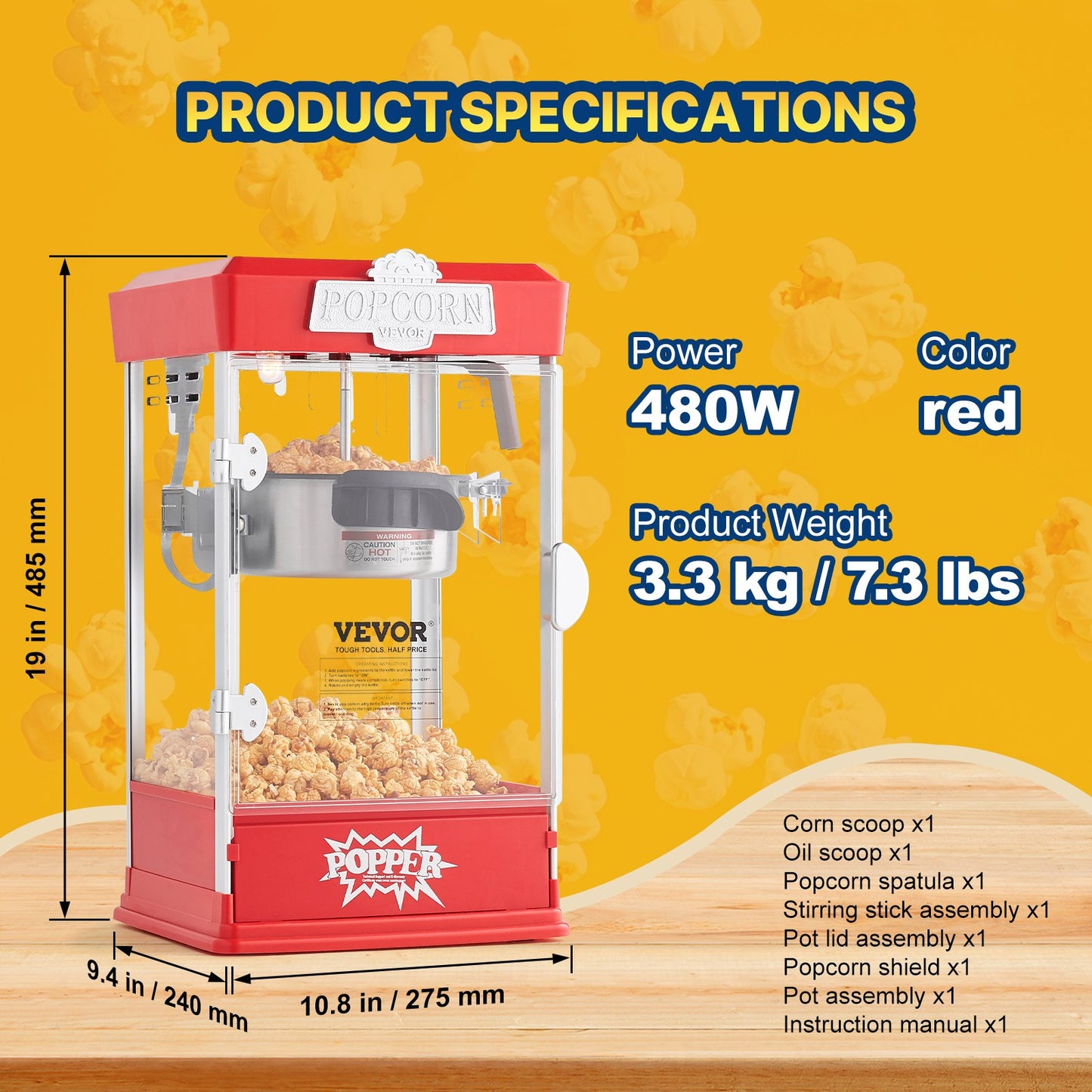 Popcornmaschine Tisch-Popcornmaschine 480W 4 Oz Rot
