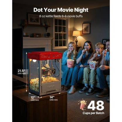 Popcornmaschine, Popcornmaschine für die Arbeitsplatte, 800 W, 0,2 kg Kessel, Rot | EU