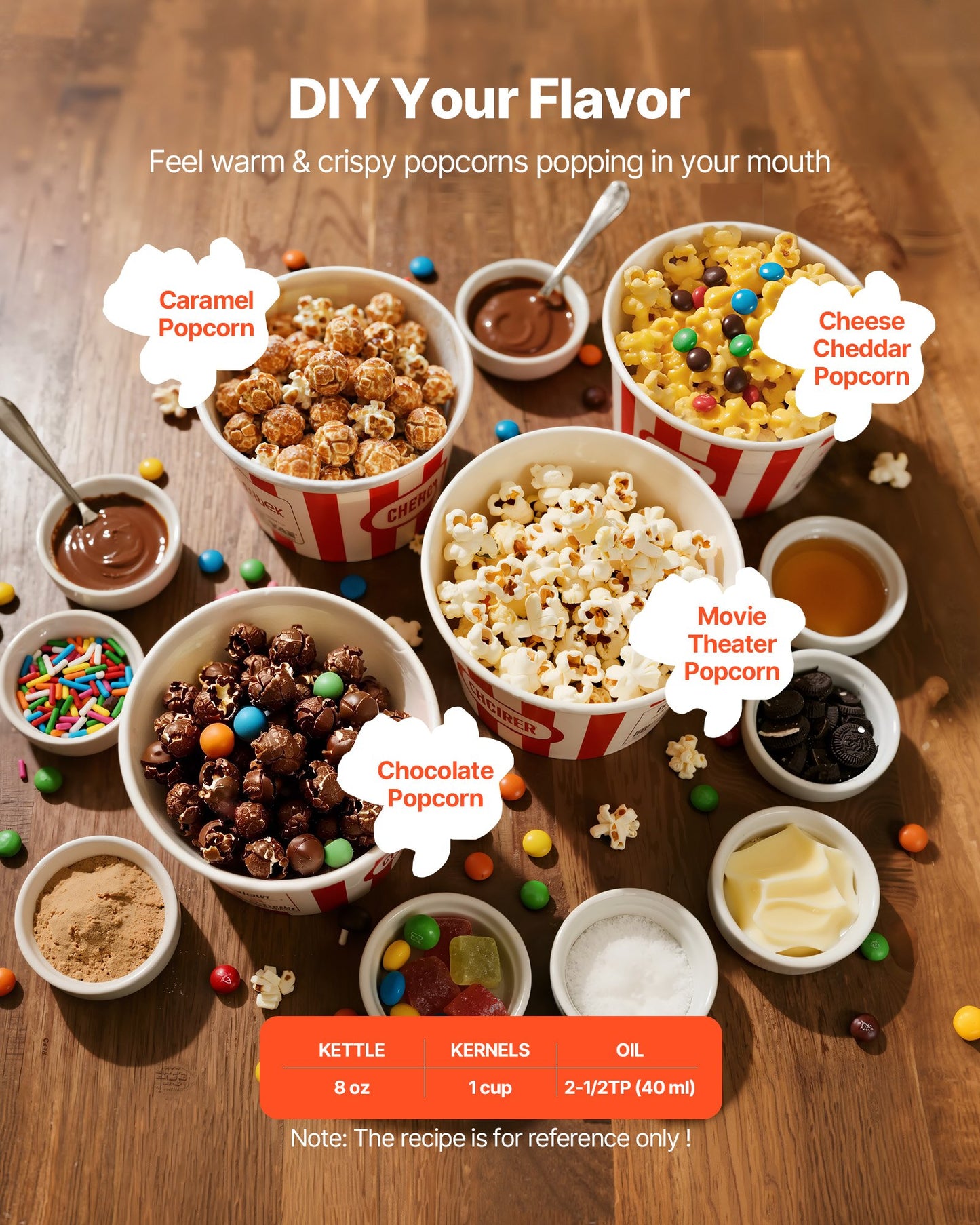 Popcorn Machine, 8oz Stainless Steel Kettle, 800W Commercial Countertop Popcorn Maker, 48 Cups per Batch Theater Style Popper, with 2-Button Control Glass Wall PC Door 1 Scoop 3 Spoons, Black